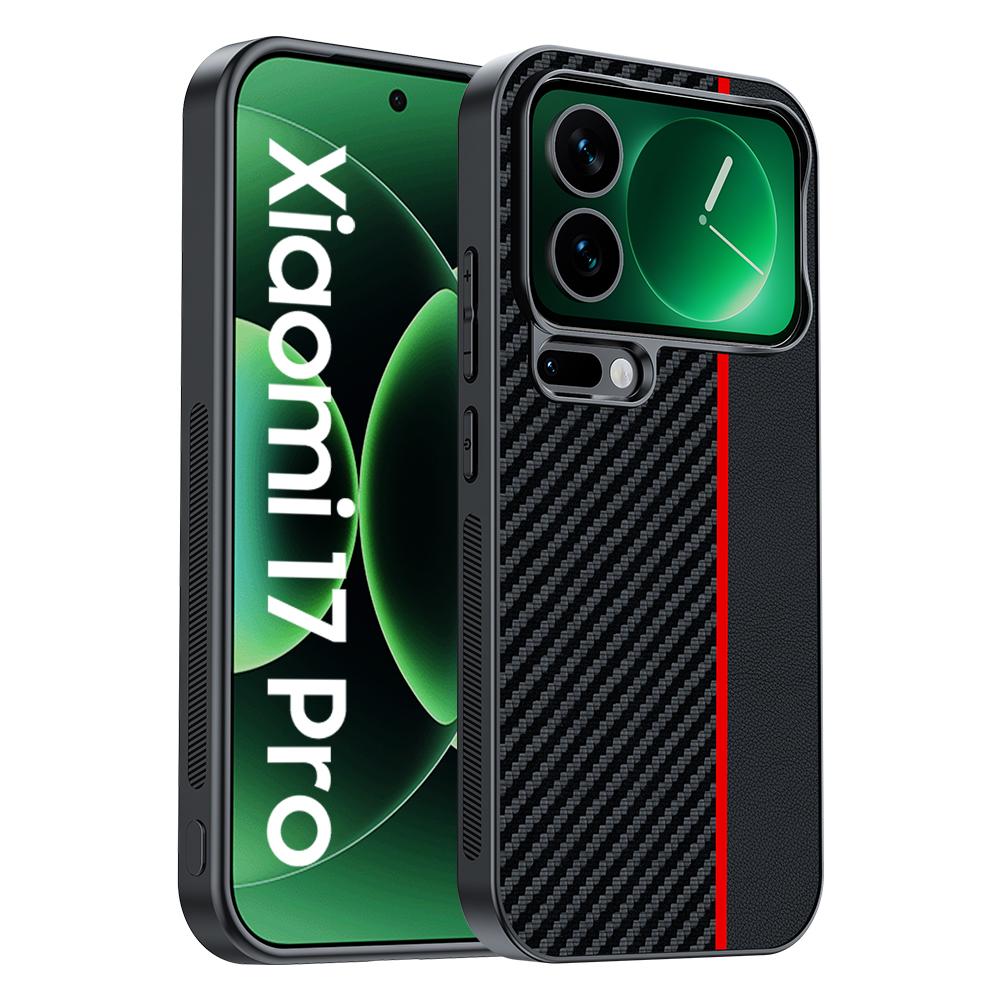 

For Xiaomi 17 Pro Case Leather + PC Hard Phone Cover Carbon Fiber Texture