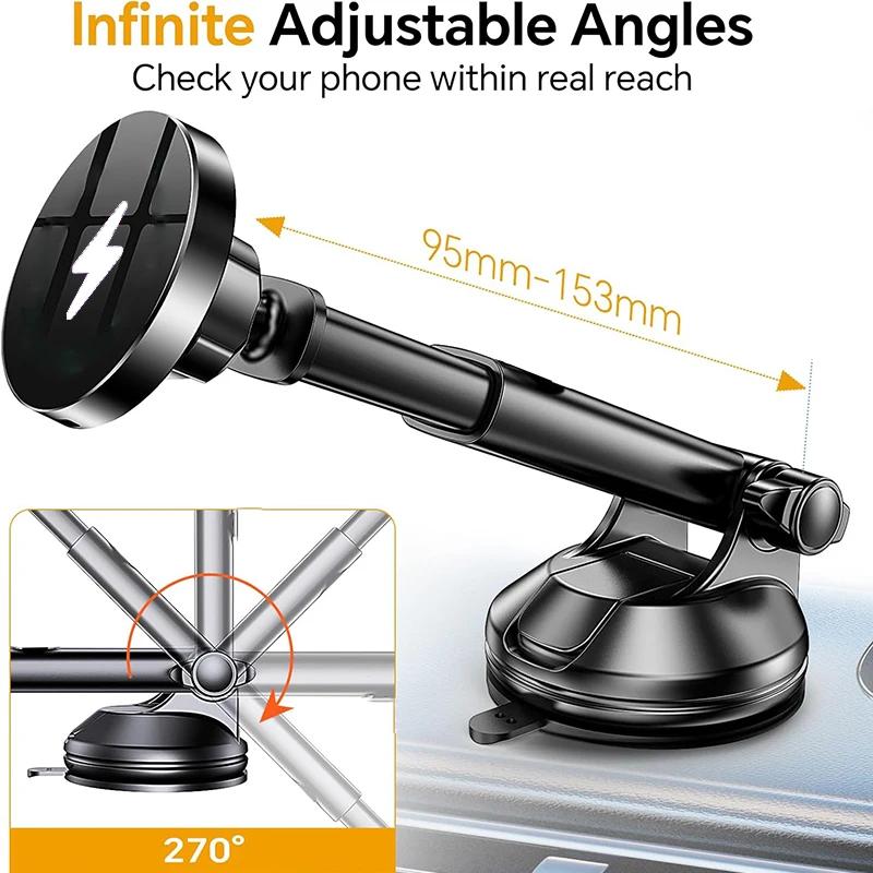 UYUXIO Dash Windshield Car Mount Phone Holder Wireless Car Charger for Magnetic Fast Charging for iPhone 16 Pro Max 15 14 13 12