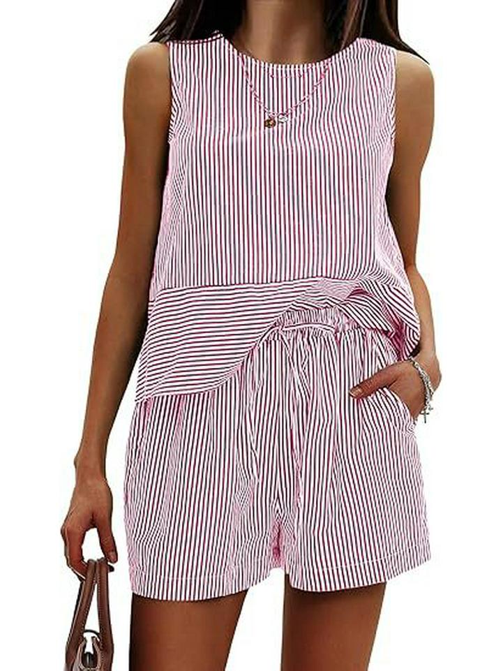 Sommer 2025 Ärmelloser Taillenanzug mit vertikalen Streifen