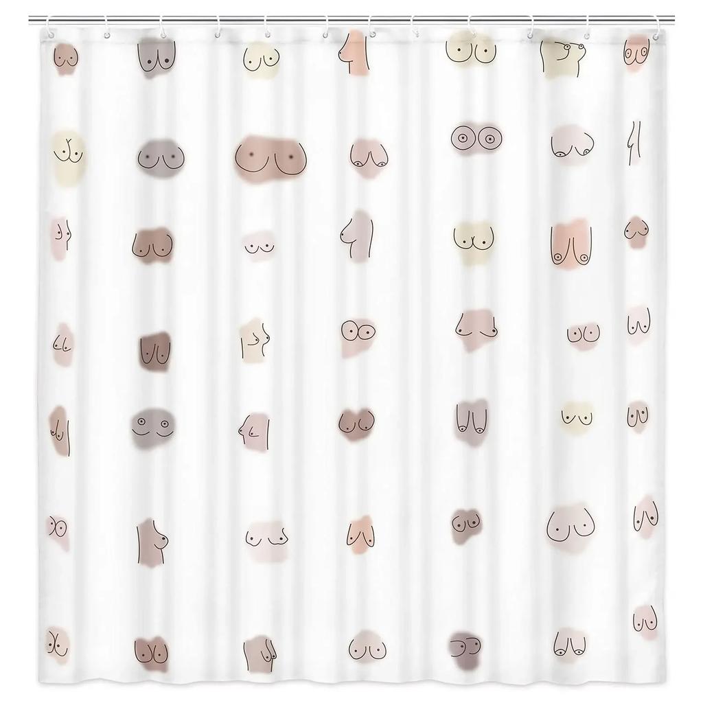 Sexy Boobs Shower Curtain Boob Feminine Feminist Seamless Breast Pattern Bathroom Curtains Polyester Bathroom Screen with Hooks
