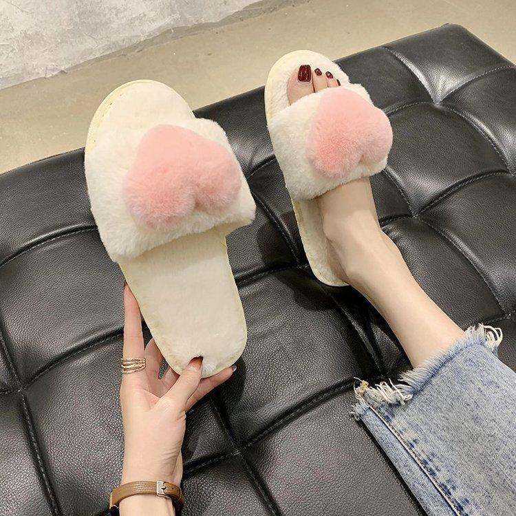 Women's Summer Casual Shoes 2026 Fashion Love Hairy Home Slippers Net Red Thick Bottom Open Toe One Word Female Slippers