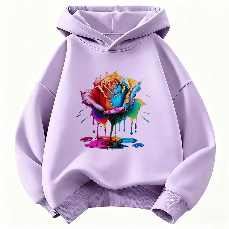 Colorful Flower Design Floral Gothic Hoodie Kids Children's Sweatshirt Hoody for Boys Girls Autumn Winter Casual Hoodies