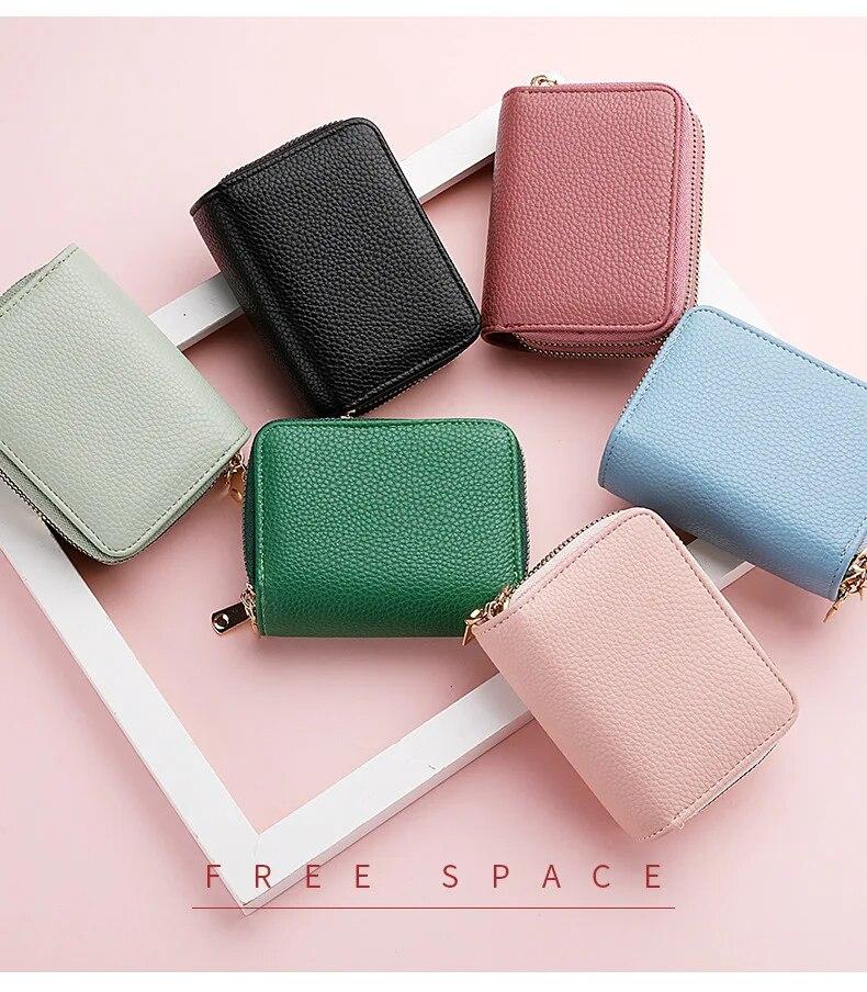 Dame lommebok med dobbel glidelås mote kort kredittkortholder med stor kapasitet myntpung