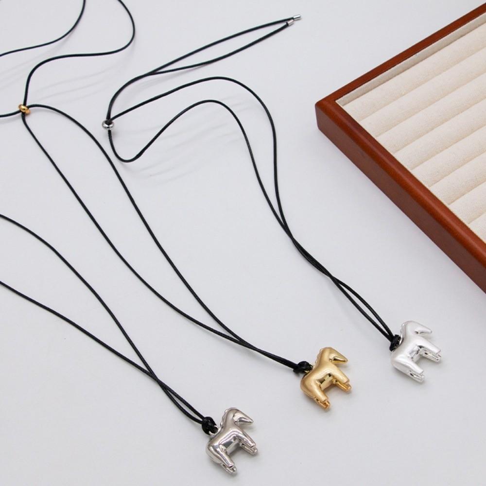 Zinc Zinc Alloy Pony Sweater Chain Adjustable Leather Rope Necklace Horse Pendant Necklace  Decoration