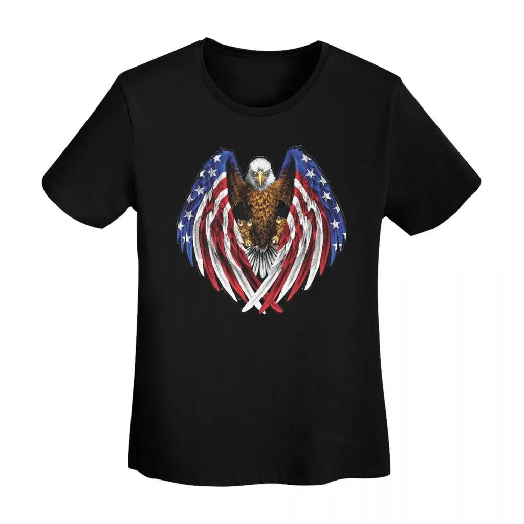 American Bald Eagle USA Flag TShirt Women Short Sleeve T Shirts Round Neck Streetwear Cotton Summer Tees Streetwear