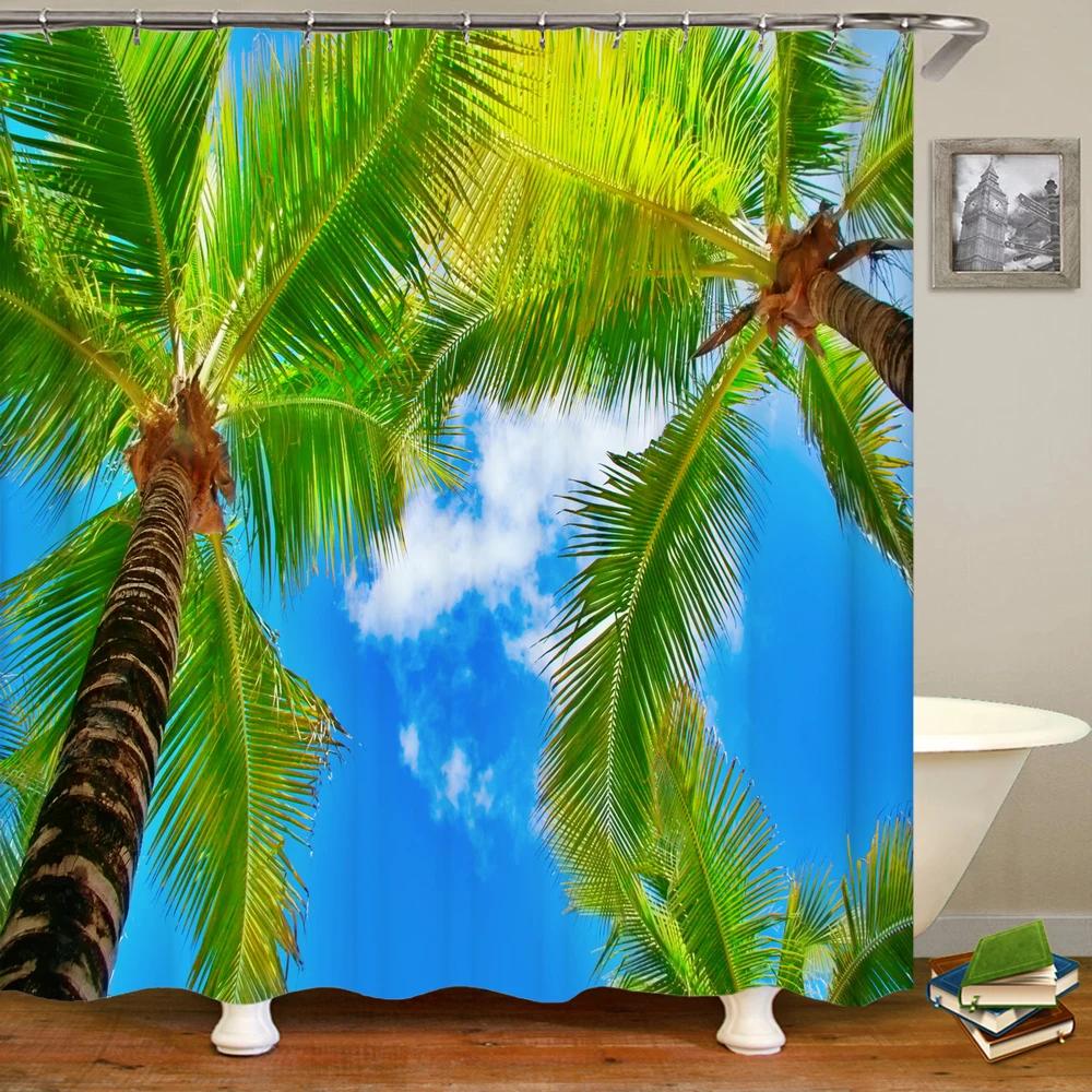 Waterproof Shower Curtain Various Sunshine Beach Scenery Seaside 3D Printing Shower Curtain Polyester Home Decor Curtain 180x180