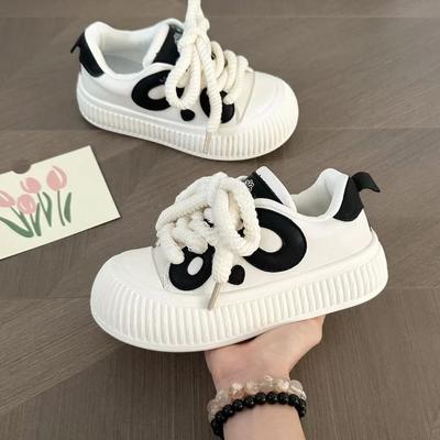 Black and White Panda White Shoes Children's Autumn New Student Fashion Versatile Platform Casual Shoes