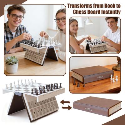 Chess, 3D Printed Chess Book, Book Board Games, Chess Set, Books Design Folding Board Game For Adults, Portable Compact Game Set And Decorat
