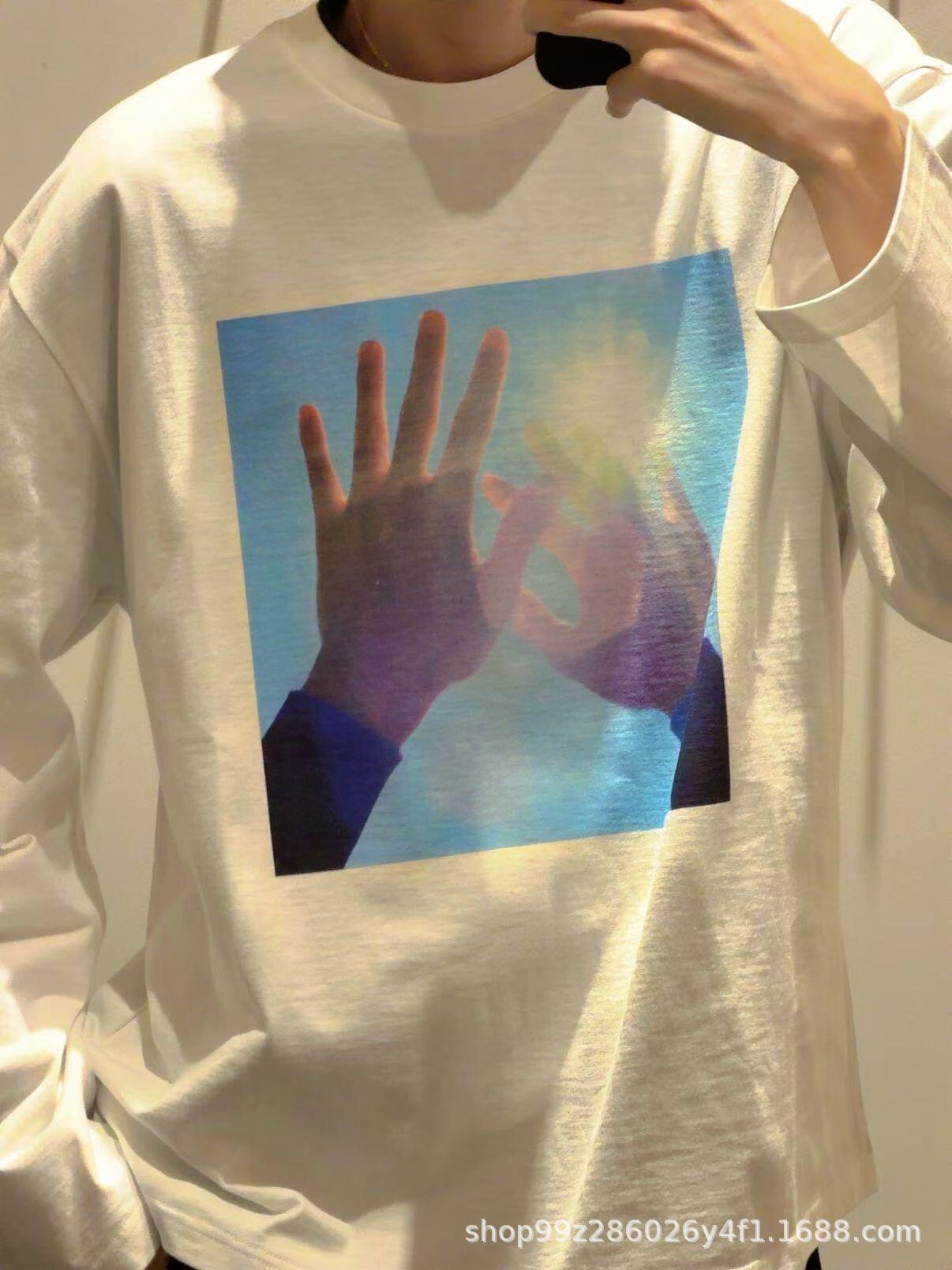 Nanyou 26 Early Spring Printed Long-Sleeve White Unisex Loose Fit Round Neck T-shirt Medium белый