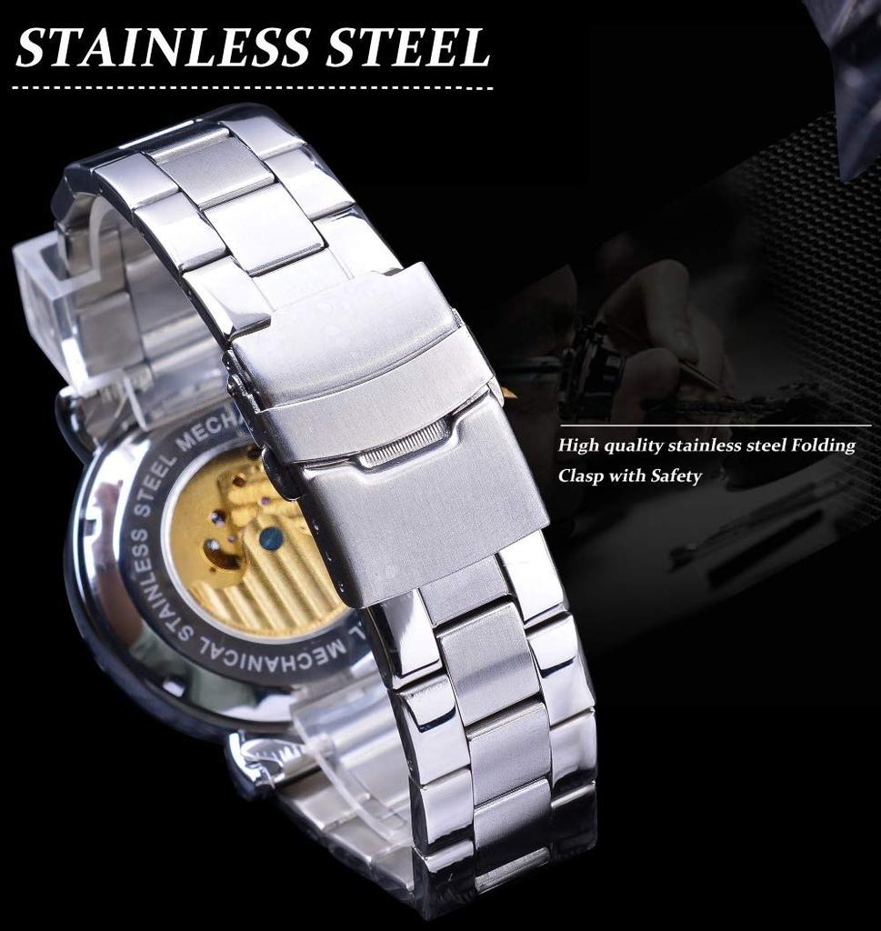 FORTINING Herren Automatische Analoguhr, Mode Skelett Tourbillon, Wasserdicht Mondphase Leder Mechanische Uhr (Silber & Schwarz & Stahlstreifen)