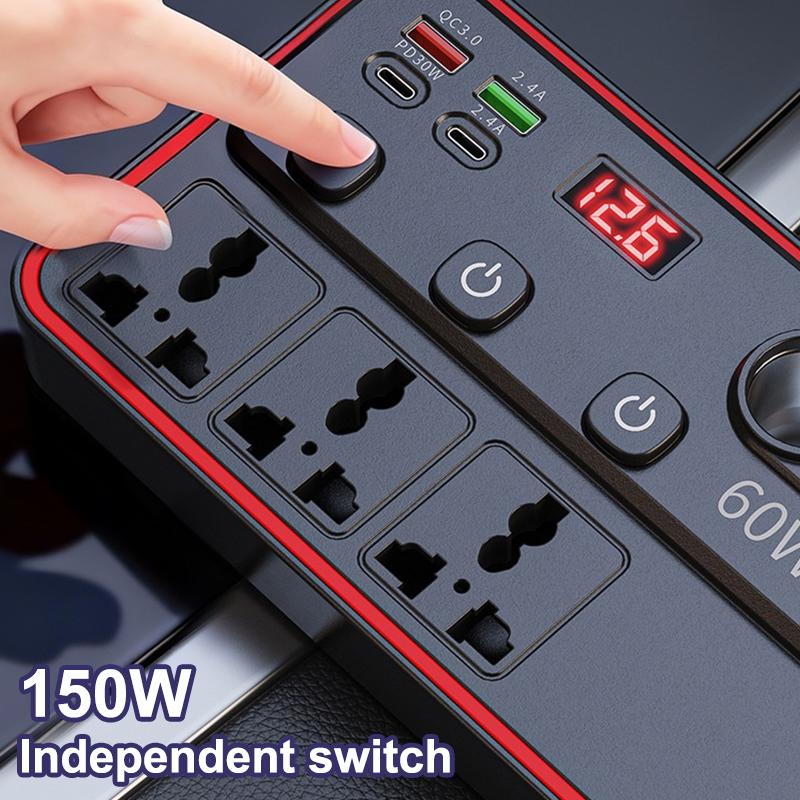150W Car Inverter Dc12V/24V To 220V Converter Led Display Sockets Independent Switch Power Inverter Adapter Usb Type-C Charger