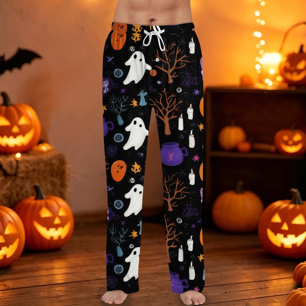 Men's Halloween Print Drawstring Lounge Pants Casual Sleepwear with Elastic Waistband and Relaxed Fit Suitable for Indoor and Outdoor Wear