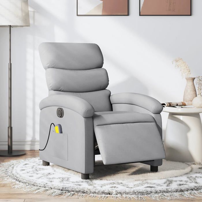VidaXL Fauteuil de massage inclinable électrique gris clair tissu, fauteuil de massage électrique, fauteuil inclinable de 3203966