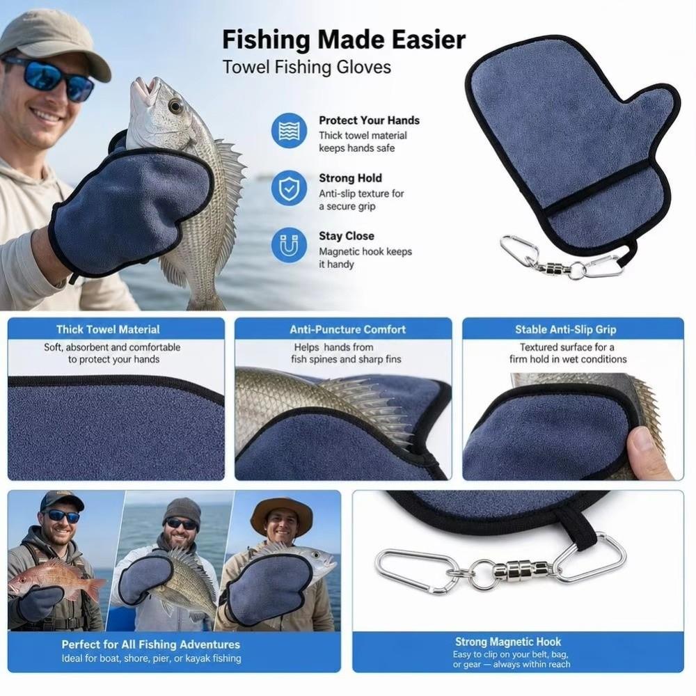 Magnetic Release Buckle Fish Gripper Tool Polar Fleece Fishing Glove Fishing Towel Fishing