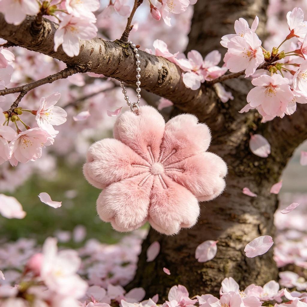 Pink Cherry Blossom Plush Soft Cherry Blossom Bag Decor with Earphones Hang Pink Romantic Girl Gift Bag Charm
