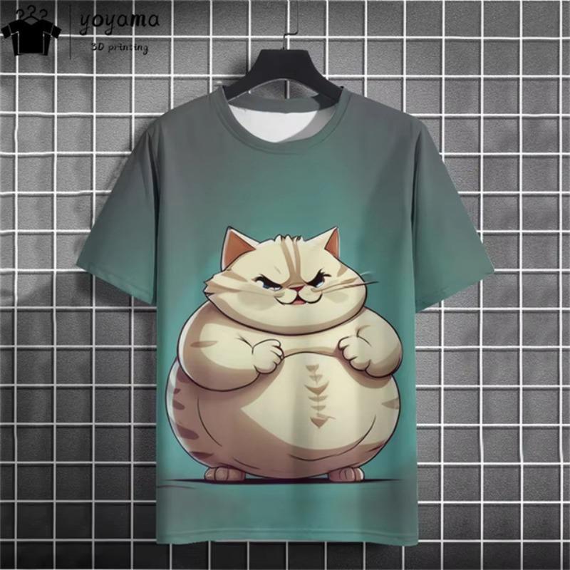 Summer Hip Hop Cat Graphic T Shirts Casual Fashion T-shirts for Men O-Neck Pullover Short Sleeved Tee Street Rock T Shirt Men