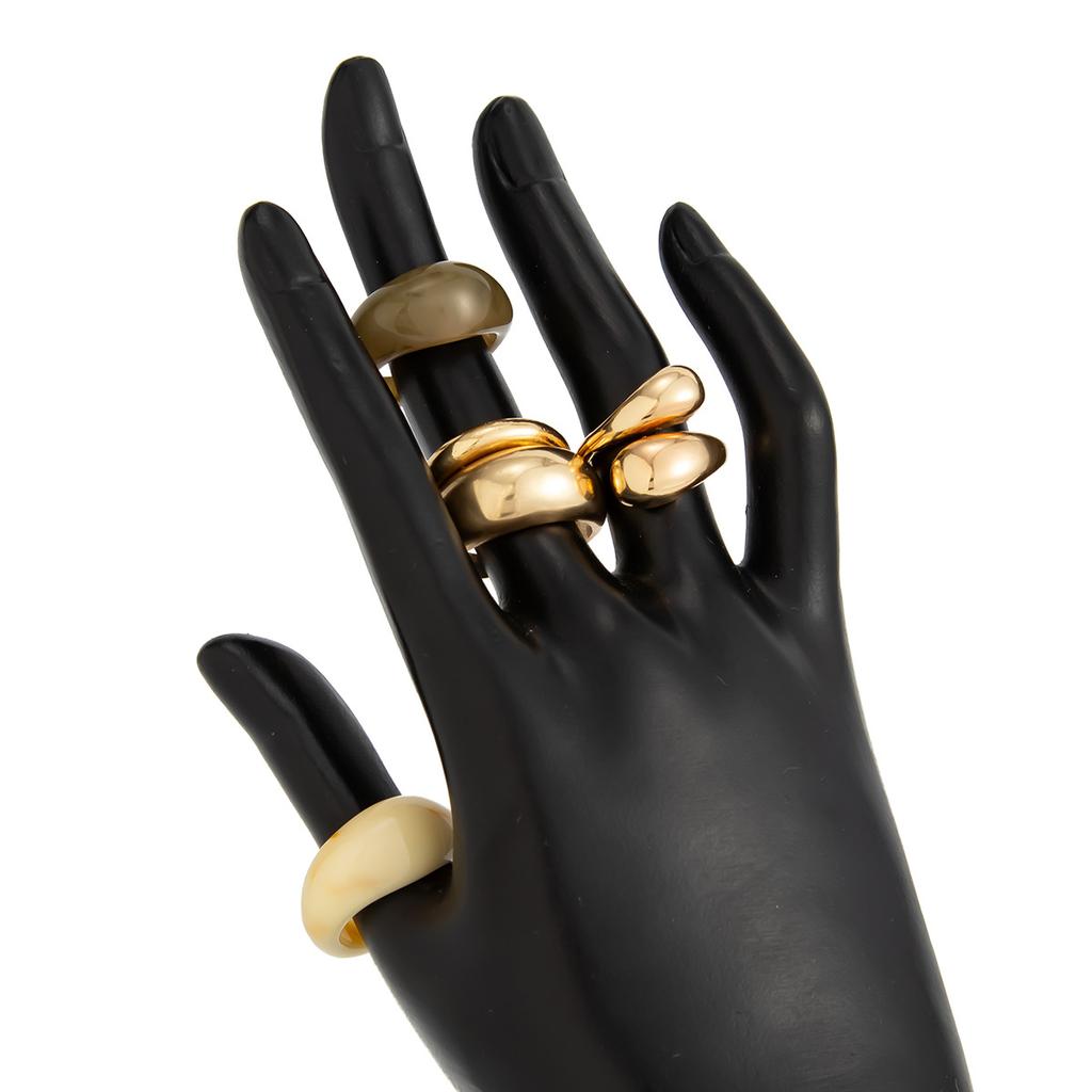 4pcs Vintage Trendy Large Finger Rings for Women Exaggerated Amber Color Resin Alloy Geometric Opening Ring Punk Jewelry Set