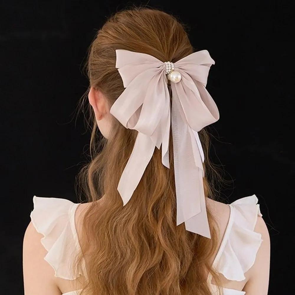 Lavish Pearl Ribbon Hair Clip JP-23-312CC beige