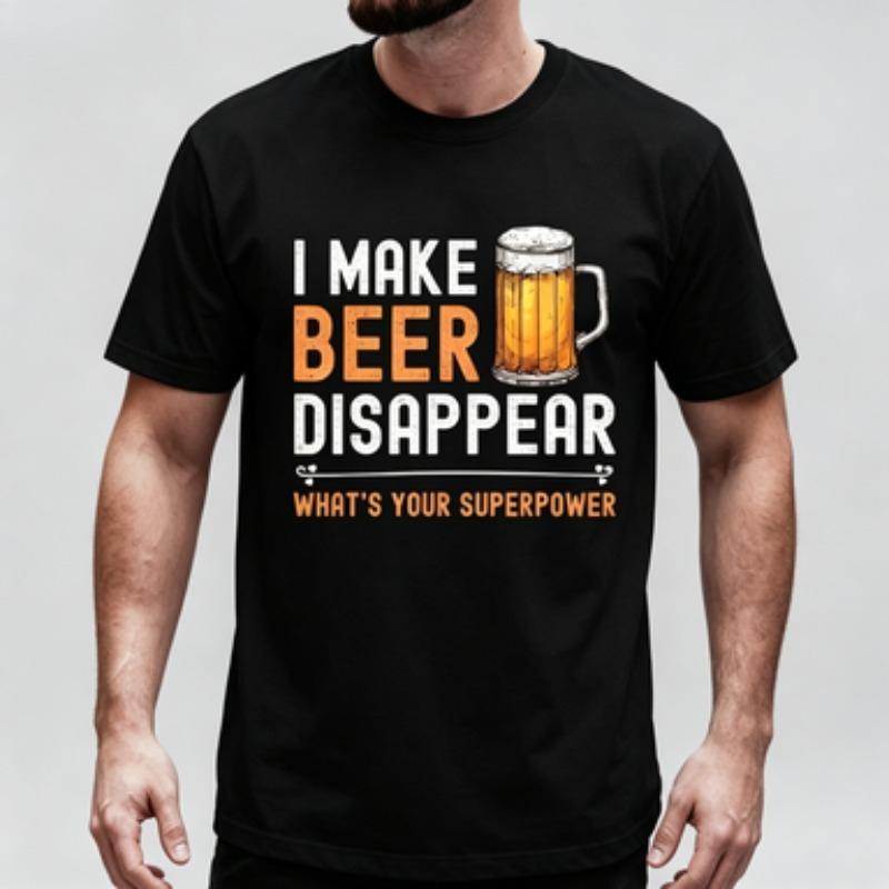 Unisex Modal Tshirt I Make Beer Disappear Funny Beer Lover Print Short Sleeve Crewneck Tee Black White