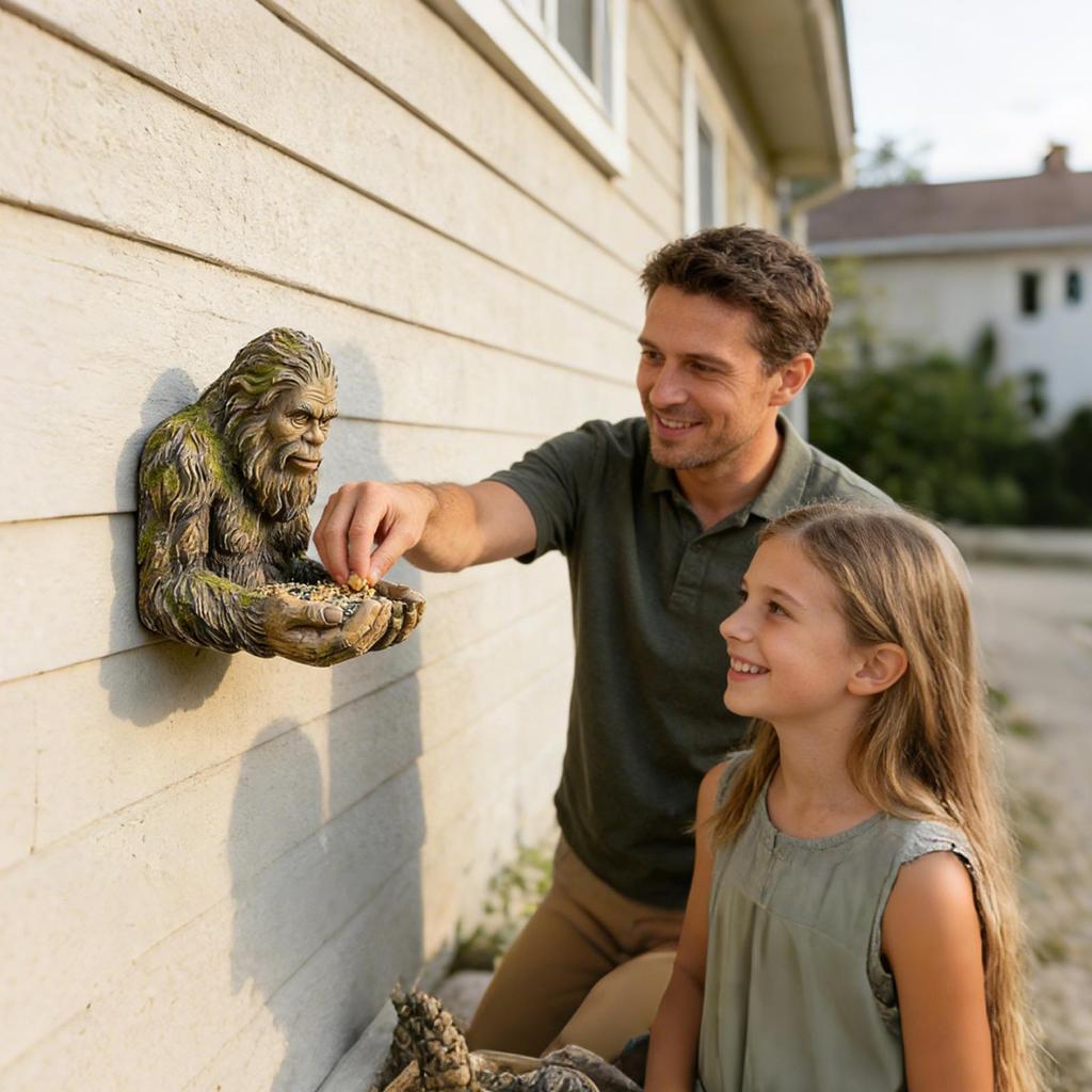 Outdoor asquatch Sculpture Bird Feeder Creative Birdseed Tray Bird Feeding Tool Garden Art Resin Craft Garden Yard Decor