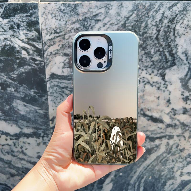 Case For iPhone 13 Mini 12 Pro Max 15 14 11 16 Pro Max Plus Aesthetic Cute Ghost Art Shockproof Matte Laser Back Covers