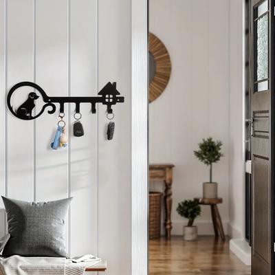 1 Stück dekoratives Hundehakengestell – Schlüsselaufbewahrung aus Metall mit liebevollen Hunden, 13 Zoll breit, Schlüsselhalter zur Wandmontage