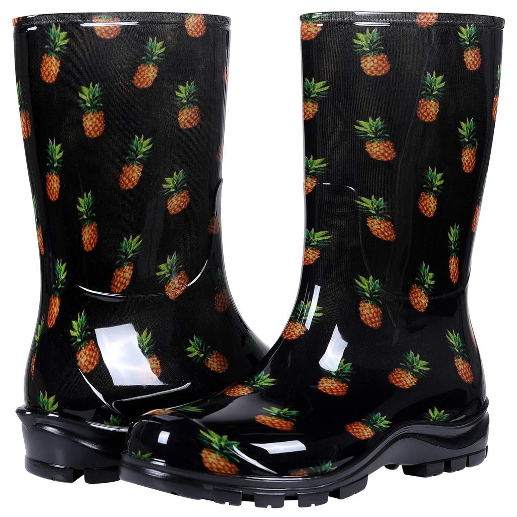 Fashion Litfun Summer Rain Boots For Women Fashion Printed Rain Shoes Outdoor Work Anti-Slip Waterproof Boots Comfortable Rubber Shoes