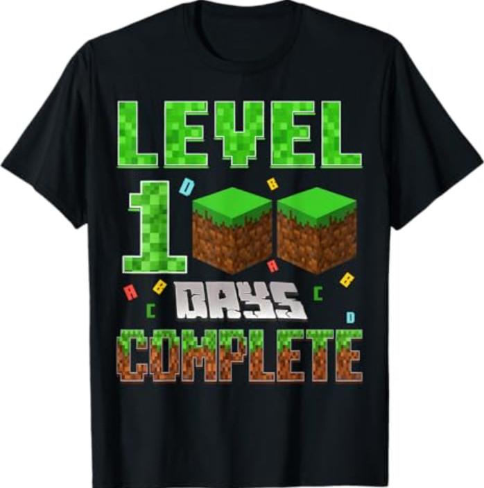 Level 100 Days Complete Pixel Gamer School Gift T-Shirt S разноцветный