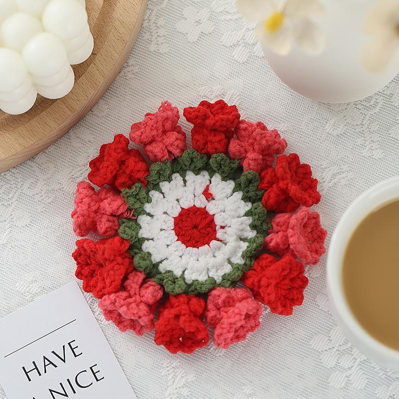 Colorful Handmade Crochet Threedimensional Petal DIY Splicing Bags Clothes Insulated Coaster Cotton Thread Cup Pad Decor Cup Mat