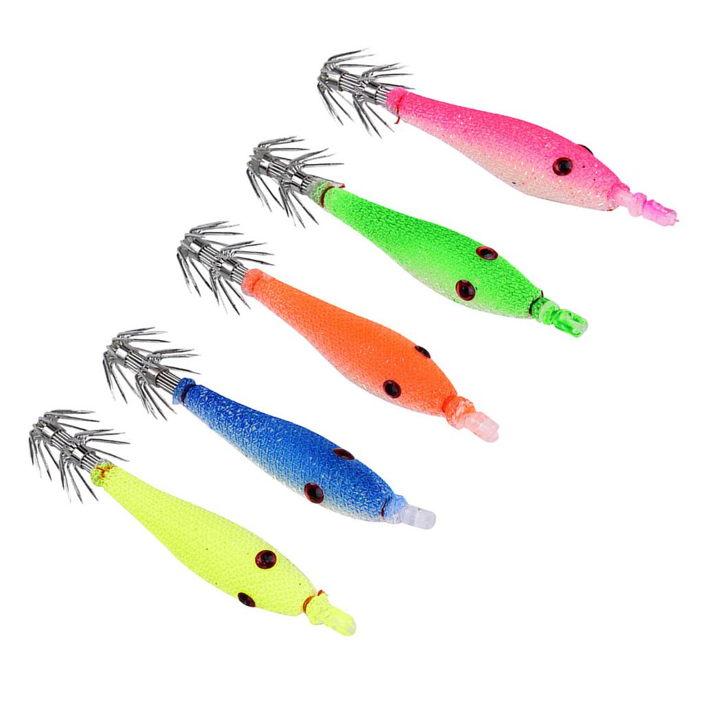 5pcs Durable Sleeve  Fish Squid Fish Baits Luminous Hooks Fishing Accessory