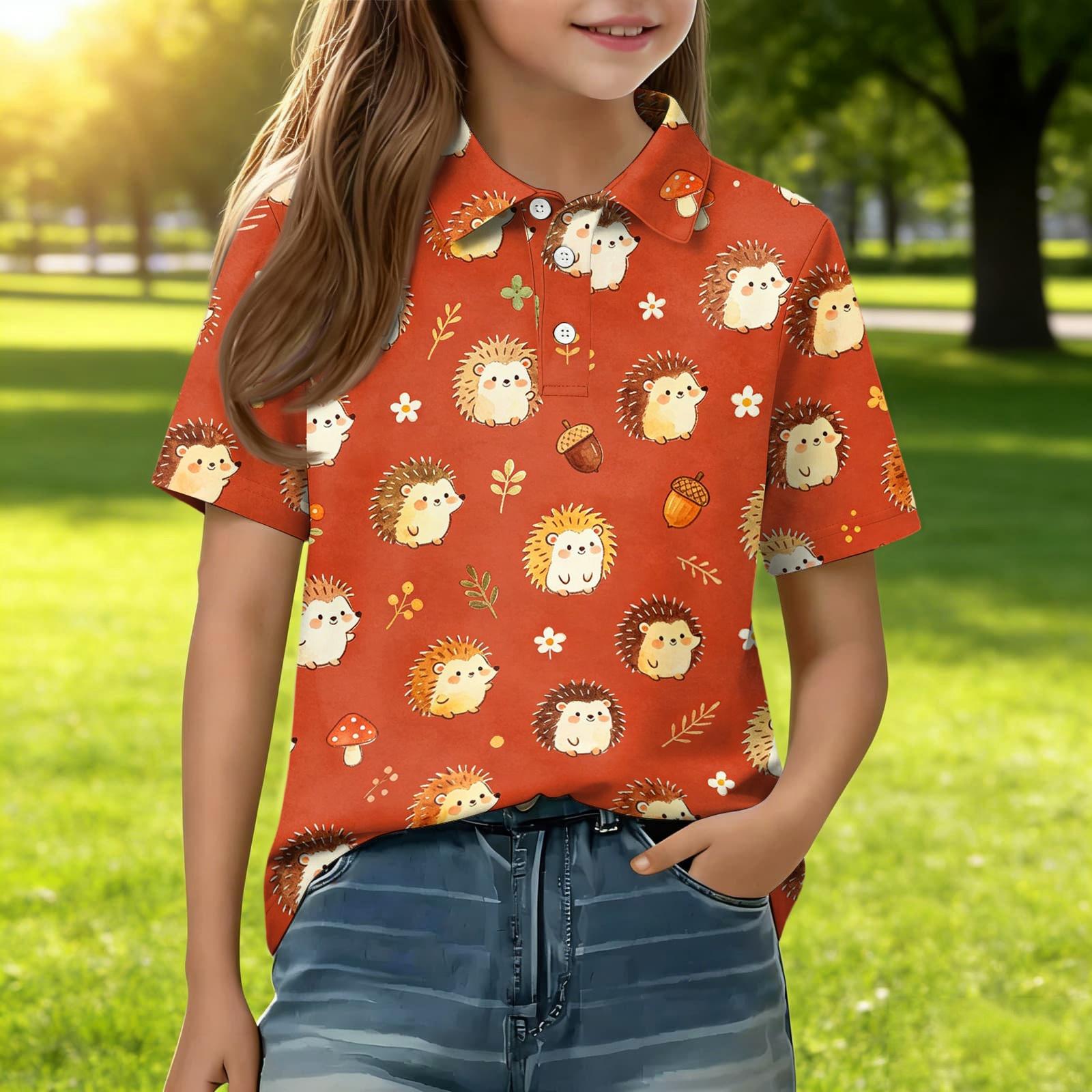 

Kids Short Sleeve Polo Shirt Animal Print Casual Top Button Down Collar Summer Tee for Boys and Girls Soft Lightweight Fabric 160