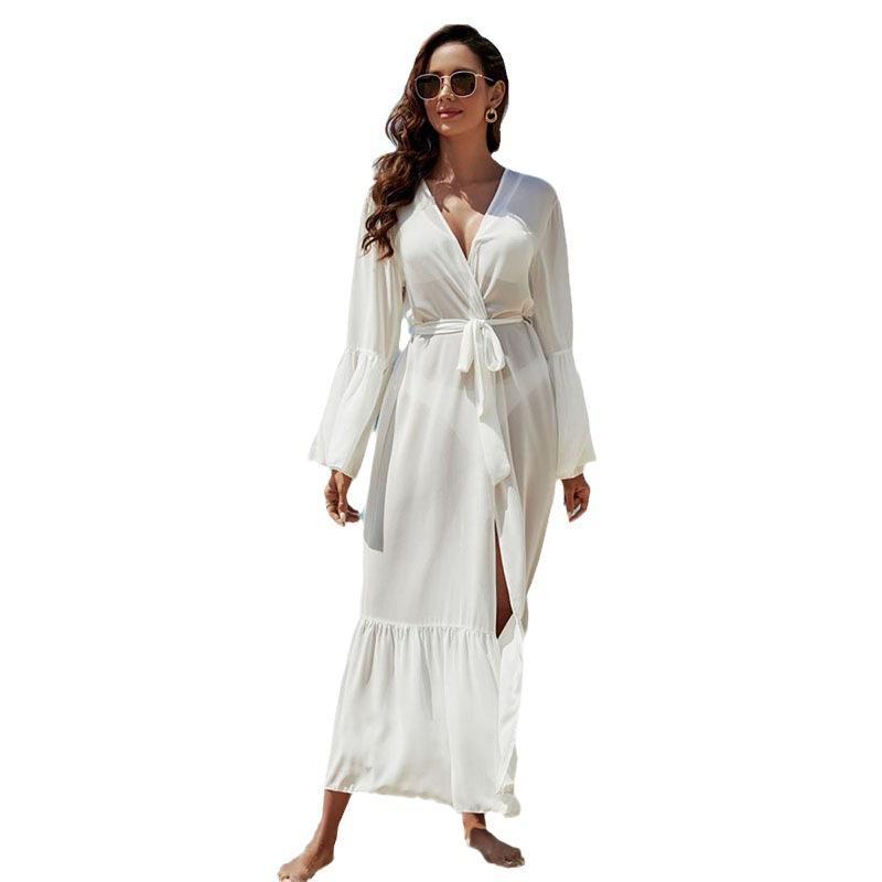 Chiffon Flared Sleeve Sunscreen Cardigan Long Beach Jacket Vacation Bikini Swimsuit Overcoat