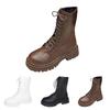 Thick Soled Women's Lace Up Mid Calf Boots Fashionable And Casual Leather Side Zipper Mid Calf Thigh Boots for Women Wide Calf