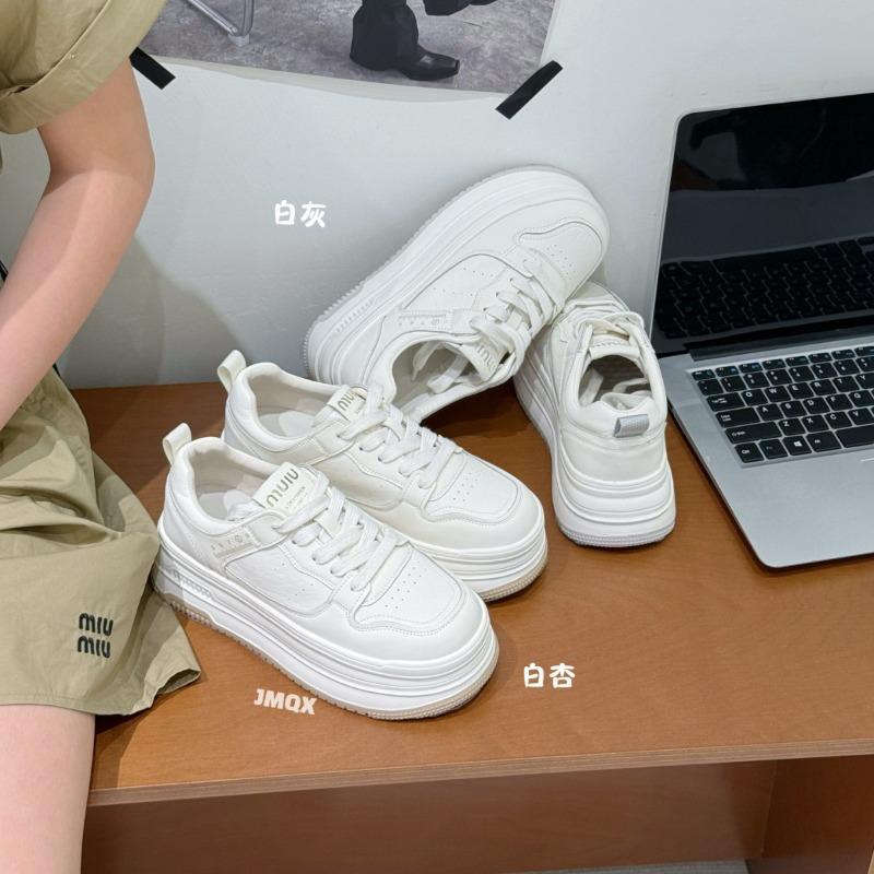 

Кожаная платформа белая обувь женская весна новая круглая голова увеличивающая рост модная универсальная нескользящая повседневная обувь кеды прилив 39 абрикосовый