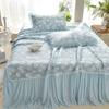 Princess Style Cooling Bed Skirt Set with Ruffled Lace Bedspread - Ice Silk Bean Mat for Summer