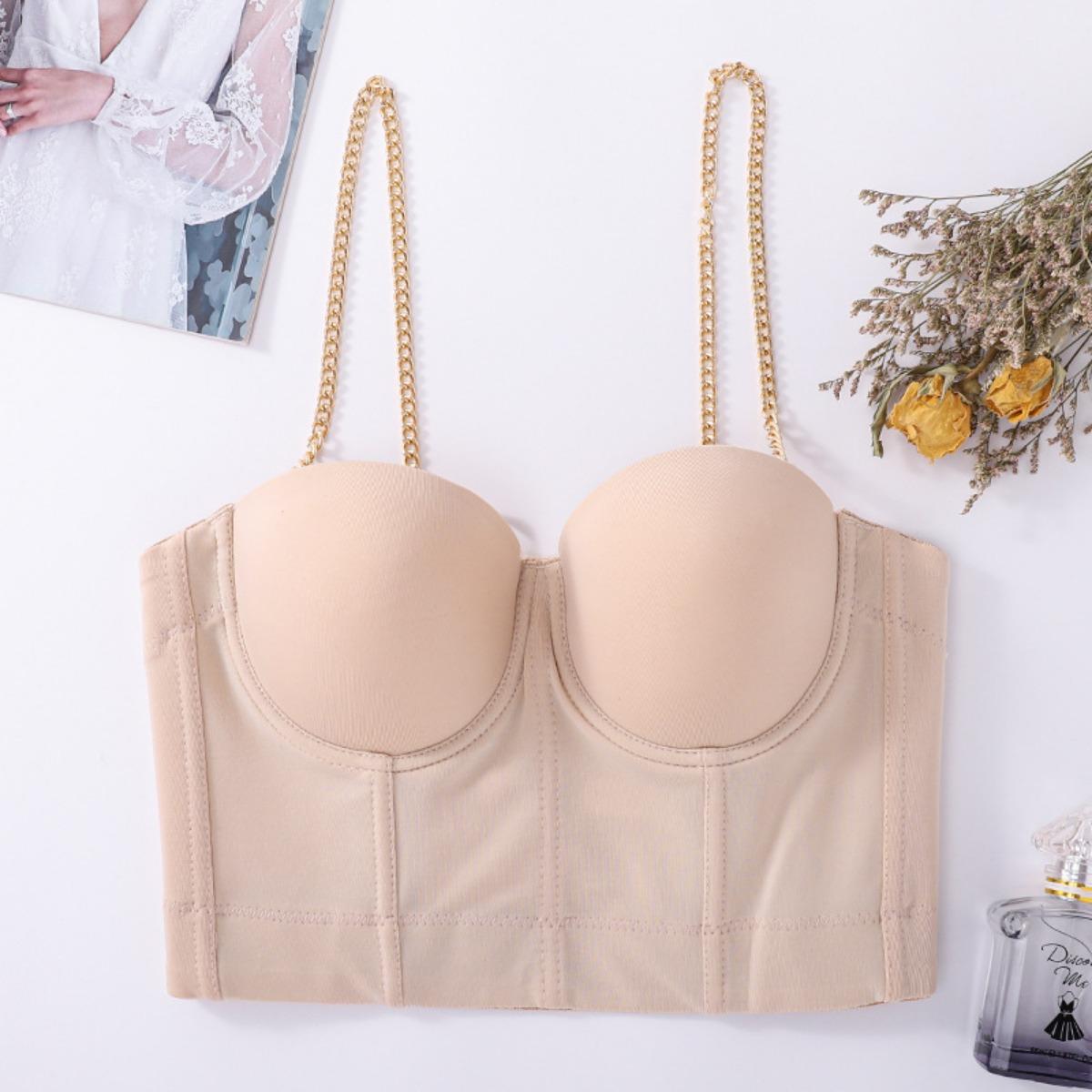 

Тонкий корсет на цепочках, персонализированный вырез, жилет с лямкой через шею, женский, с открытым пупком, короткий, без бретелей, моделирующие обертывания вокруг груди 40C/90