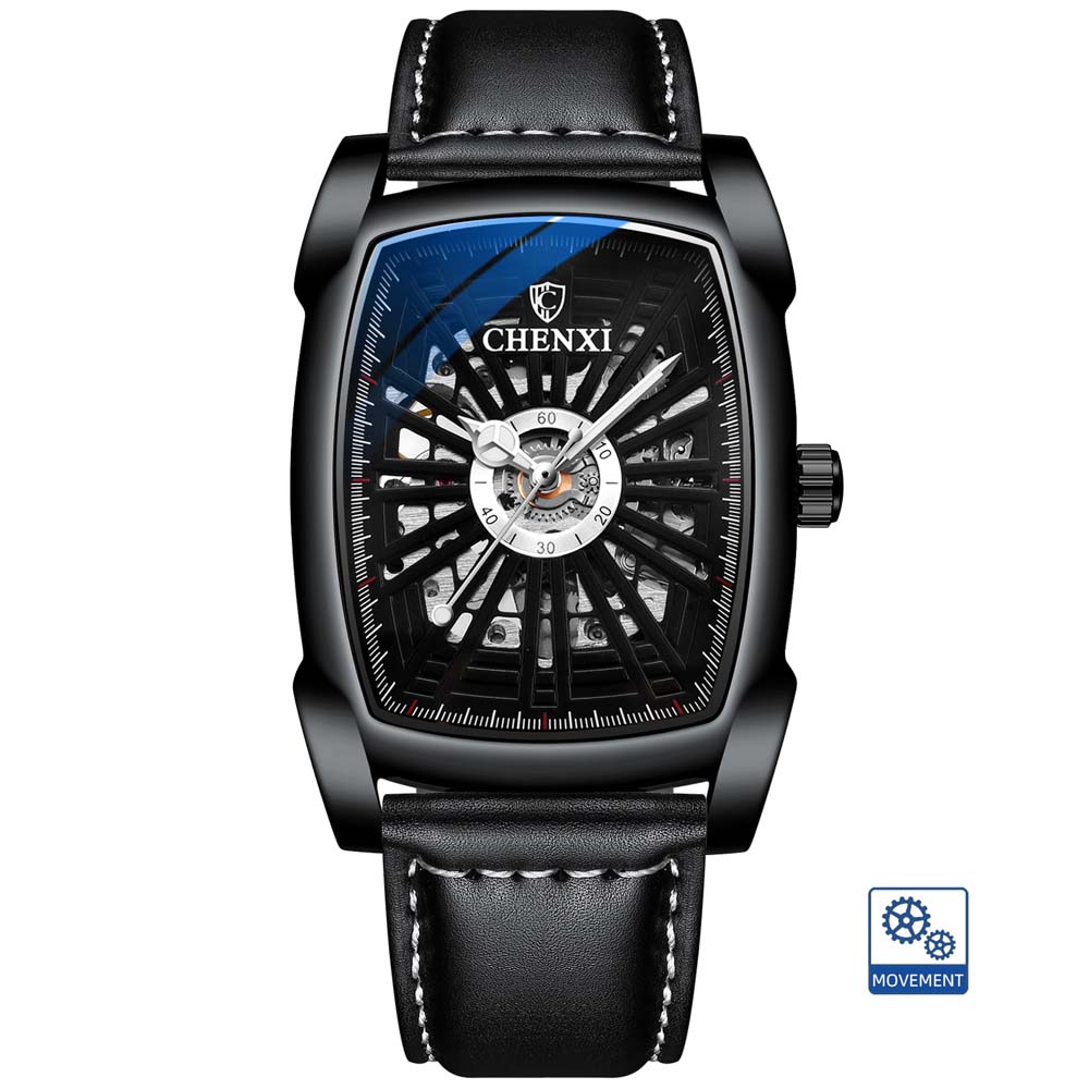 CHENXI Automatic Mechanical Watch for Men Tonneau Shape Skeleton Dial Waterproof Square Wristwatch relojes para hombres
