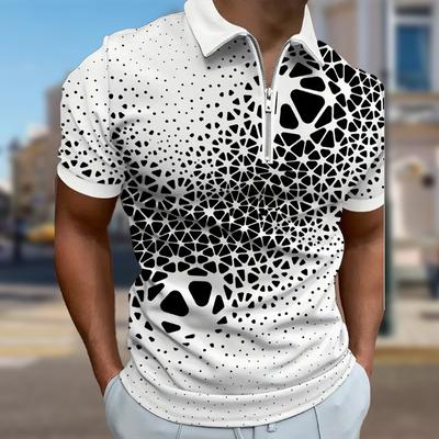 Férfi ing Polo Alkalmi cipzáras Rövid ujjú Divat Alkalmi cipzáras Nyári Tavaszi Normál Fit Geometrikus Háromszög 3D Nyomtatott ing