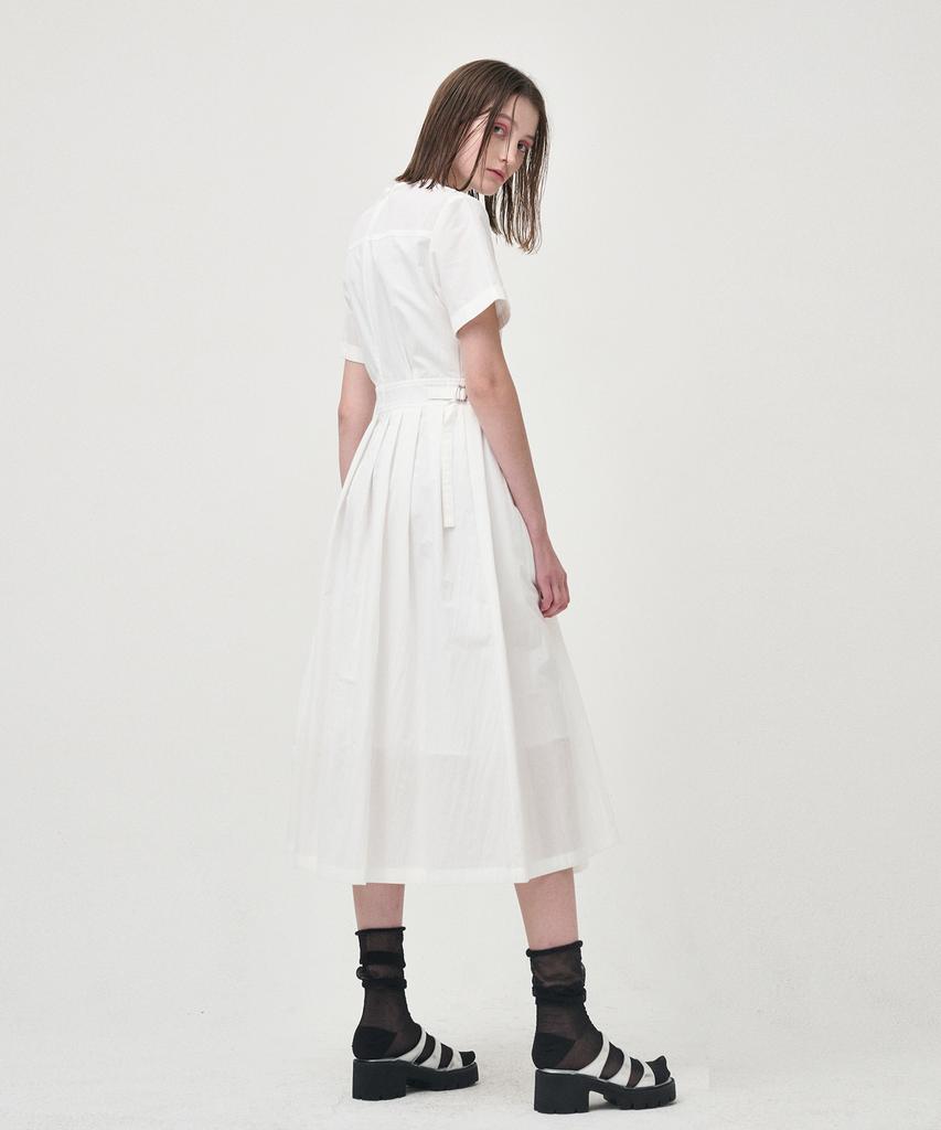 Etmont Half Sleeve Pleats Dress, White
