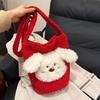 Retro plush large-capacity bucket bag women's 2025 winter new shoulder messenger bag niche casual bag