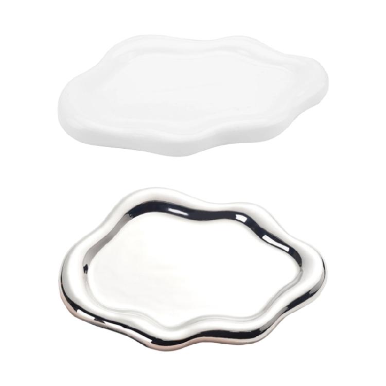 2PCS Artistic Ceramic Trays with Cloud Shape for Modern Home Enhancement and Photo Event Blending Seamlessly Anywhere