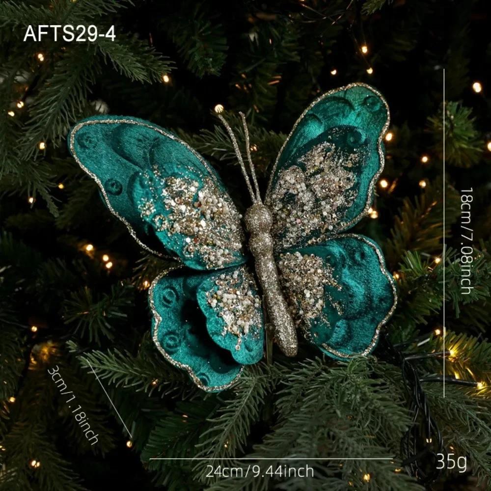 Multicolor Christmas Tree Decoration 25*21cm Gold Powder Fabric Glitter Butterfly Accessories Party Supplies Hanging Decoration
