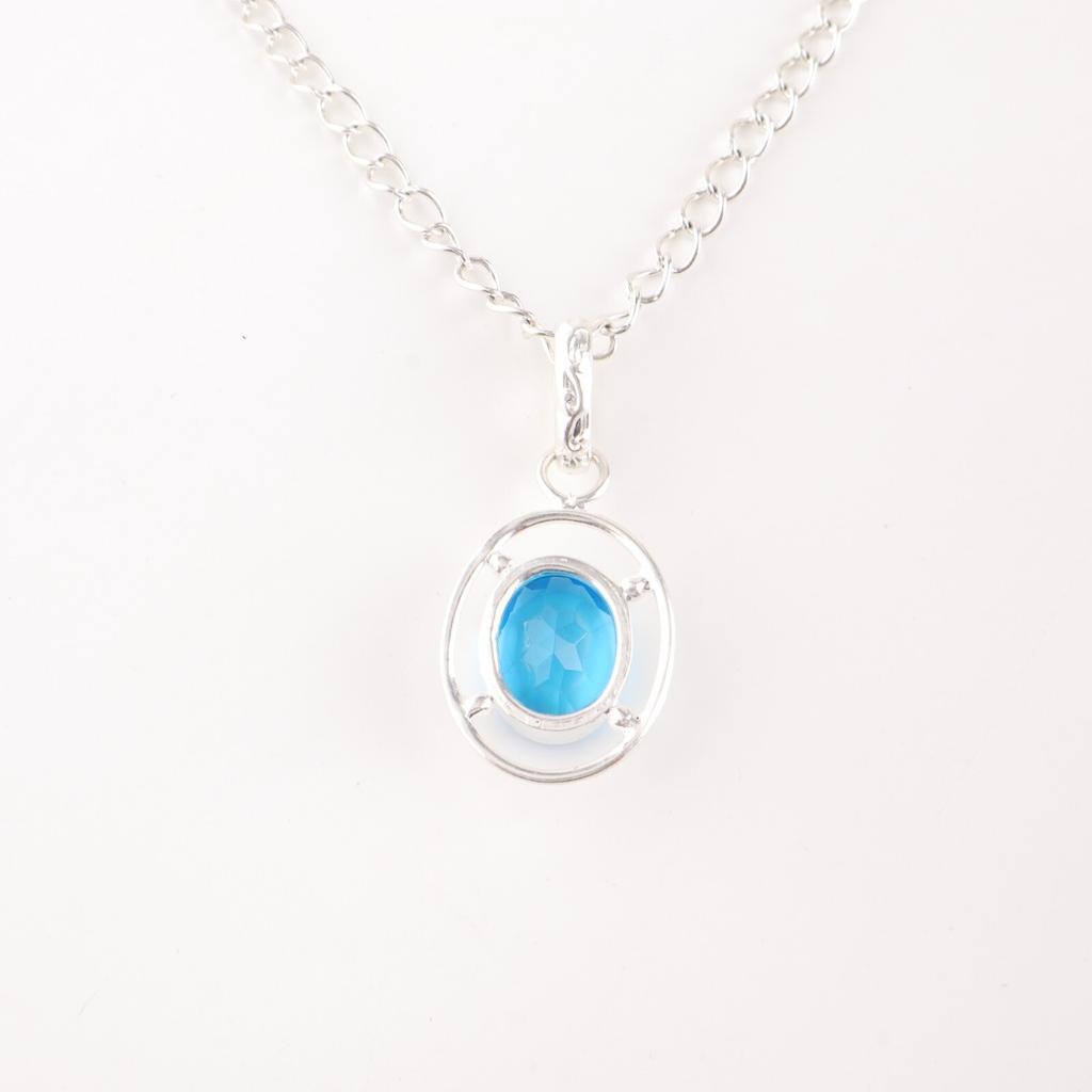 Handmade 925 Sterling Silver Swiss Blue Topaz Necklace Pendant Women’s Jewelry PP-6-1