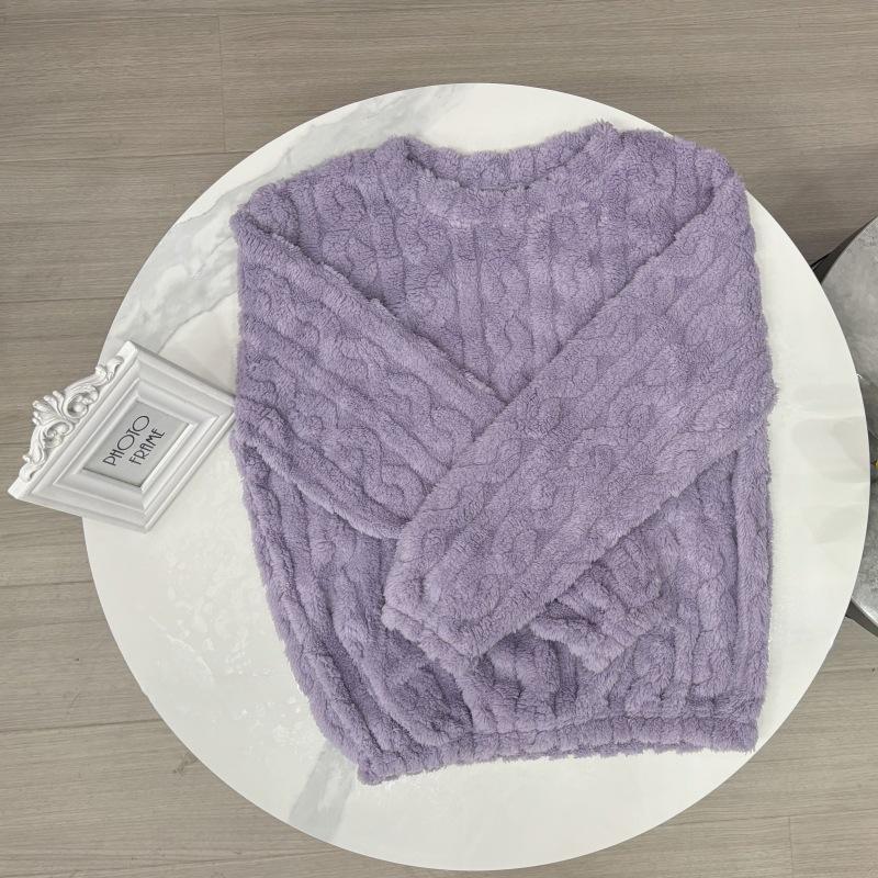 

Женская пижама из флиса кораллового цвета с бархатом и размером «плюс» — плотная, теплая, однотонная, с круглым вырезом на осень и зиму Large (recommended for 120-140 jin)