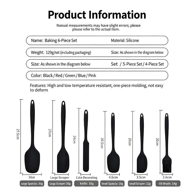 6-teiliges Silikonspatel-Set in Lebensmittelqualität mit hitzebeständiger Antihaftoberfläche und Marinierpinsel für den Heimgebrauch, zum Backen, Kochen und zur Dessertzubereitung