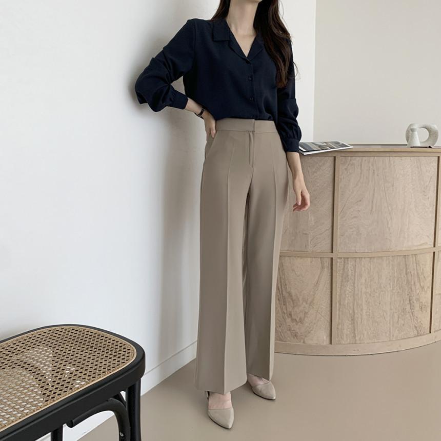 Spring Simple Women's Chiffon Shirt Solid Color Temperament Label Collar Long Sleeved Top