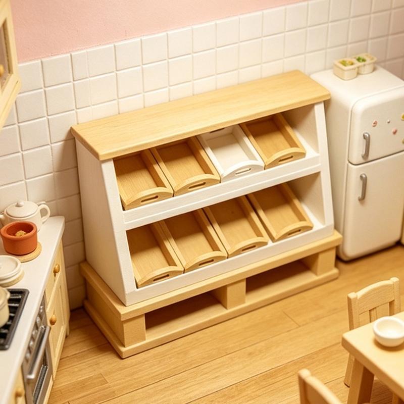 Mini Bakery Counter Cabinet Accessory, ABS Display Model with Two Slanted Shelf Detail for Pretend Play Tabletop Setup and Display Use