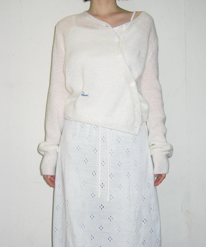 Ronron Pointelle Knit Long Skirt Ivory
