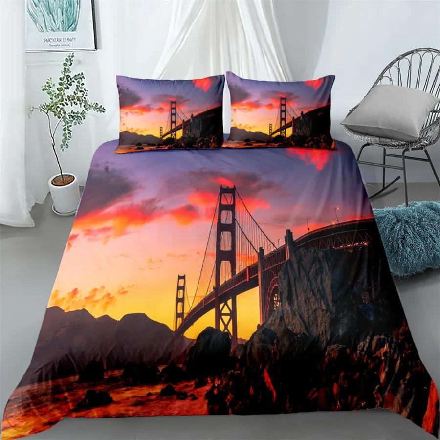 3D Statue of Liberty Bedding Set World Famous Building Duvet Cover King Queen Size London Bridge Polyester Quilt Cover