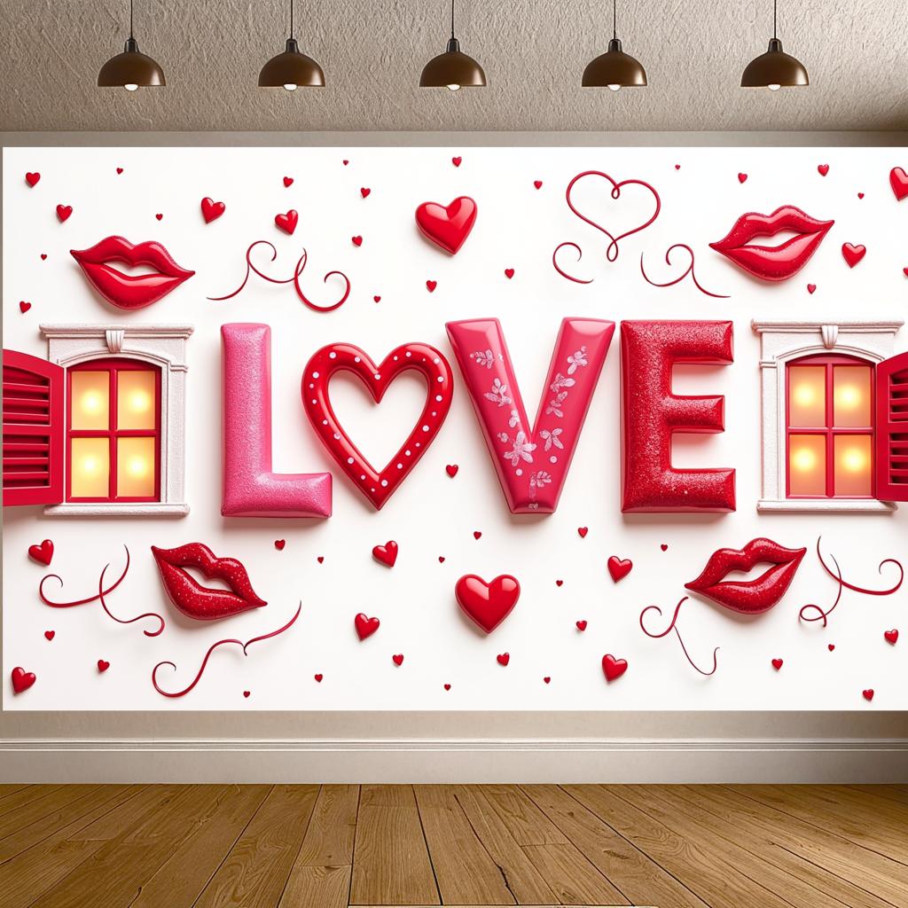 Fabric Background Customizable Reusable Romantic Backdrop Thematic Banner for Valentine's Day